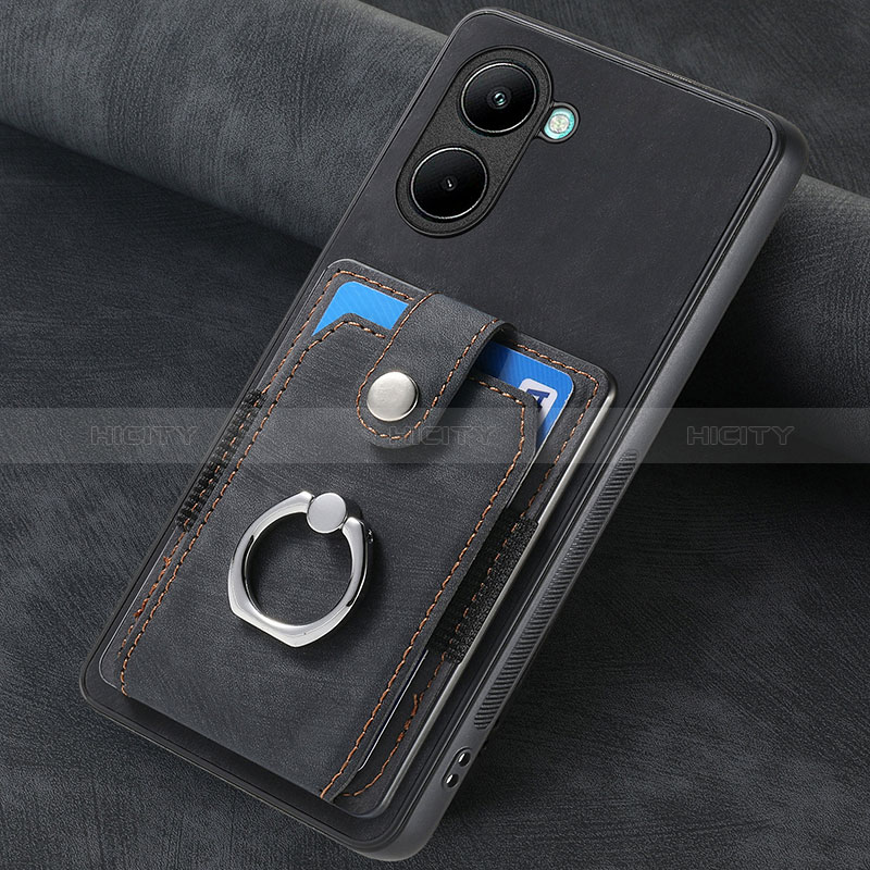 Silikon Hülle Handyhülle Gummi Schutzhülle Flexible Leder Tasche SD2 für Realme C33 (2023) Schwarz Plus