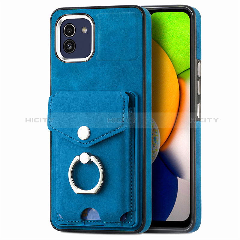 Silikon Hülle Handyhülle Gummi Schutzhülle Flexible Leder Tasche SD2 für Samsung Galaxy A03 Blau Plus