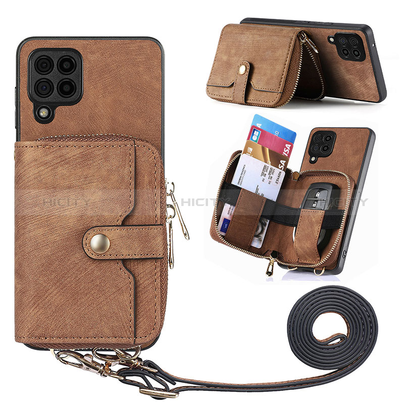 Silikon Hülle Handyhülle Gummi Schutzhülle Flexible Leder Tasche SD2 für Samsung Galaxy F12 Braun Plus