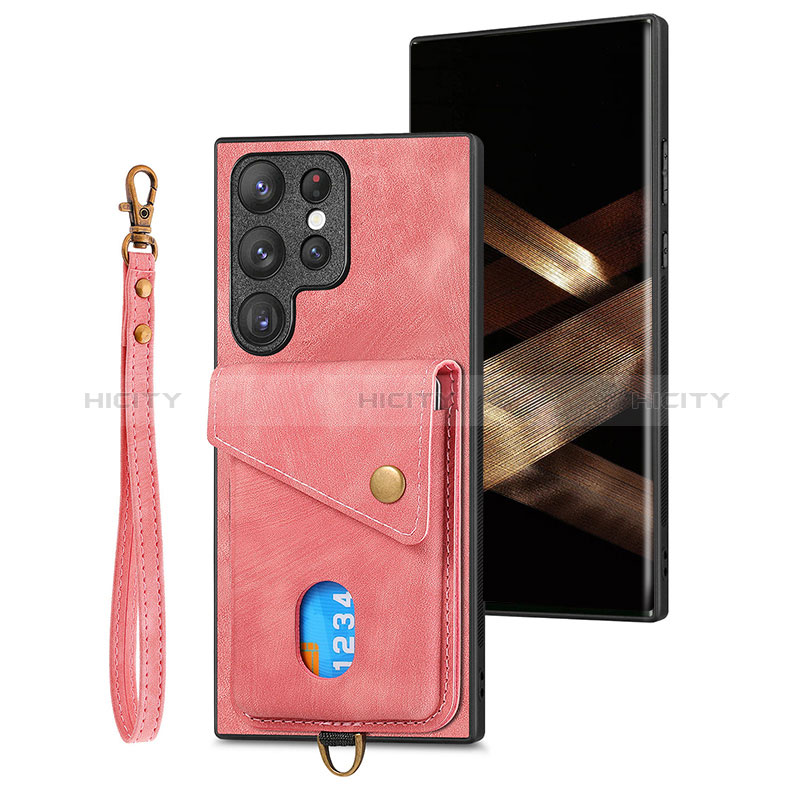 Silikon Hülle Handyhülle Gummi Schutzhülle Flexible Leder Tasche SD2 für Samsung Galaxy S24 Ultra 5G Rosa