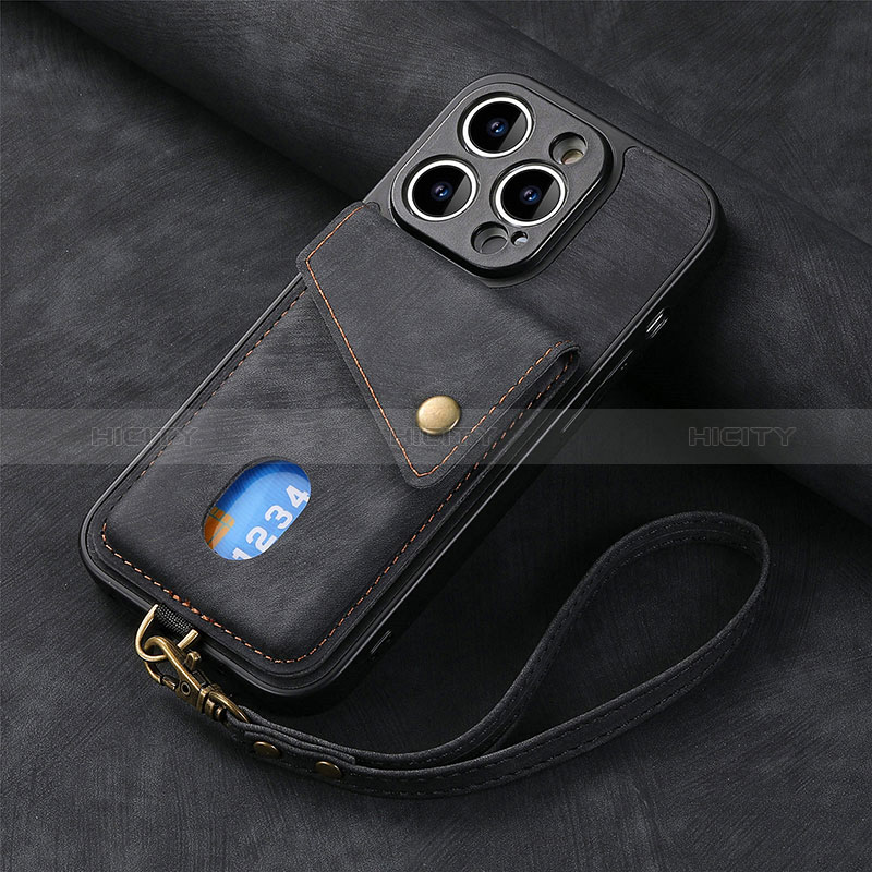 Silikon Hülle Handyhülle Gummi Schutzhülle Flexible Leder Tasche SD4 für Apple iPhone 15 Pro Schwarz