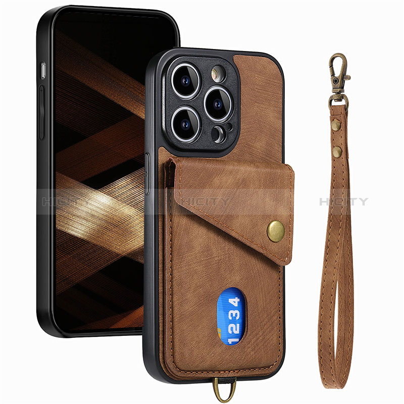 Silikon Hülle Handyhülle Gummi Schutzhülle Flexible Leder Tasche SD5 für Apple iPhone 16 Pro Braun Plus