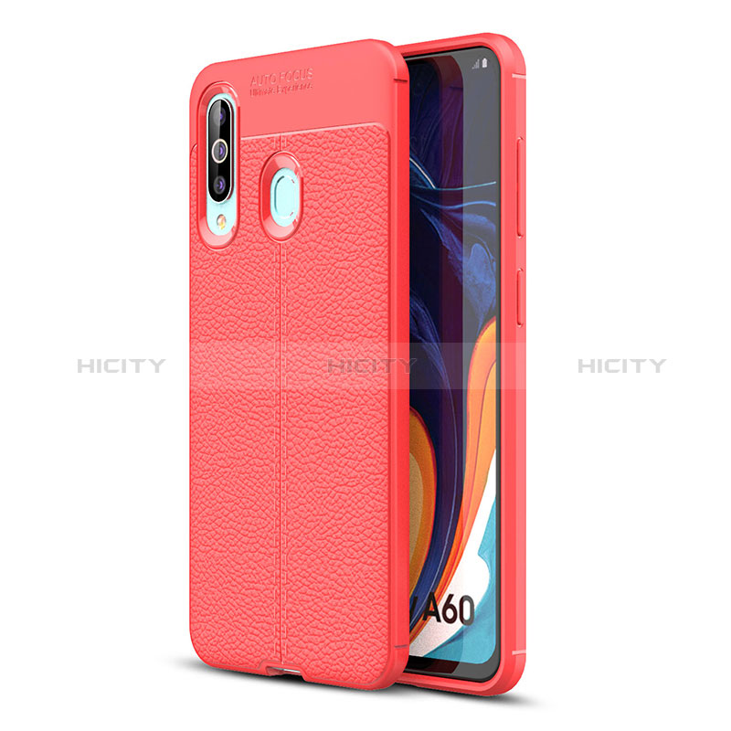 Silikon Hülle Handyhülle Gummi Schutzhülle Flexible Leder Tasche WL1 für Samsung Galaxy A60 Rot