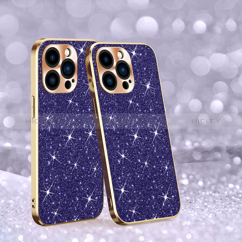 Silikon Hülle Handyhülle Gummi Schutzhülle Flexible Tasche Bling-Bling AC1 für Apple iPhone 15 Pro Max Violett Plus