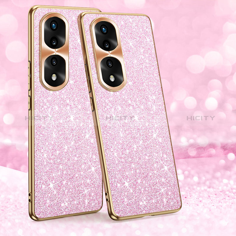 Silikon Hülle Handyhülle Gummi Schutzhülle Flexible Tasche Bling-Bling GS1 für Huawei Honor 70 Pro 5G Rosegold