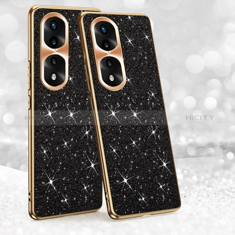 Silikon Hülle Handyhülle Gummi Schutzhülle Flexible Tasche Bling-Bling GS1 für Huawei Honor 70 Pro+ Plus 5G Schwarz