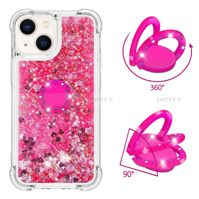 Silikon Hülle Handyhülle Gummi Schutzhülle Flexible Tasche Bling-Bling mit Fingerring Ständer S01 für Apple iPhone 14