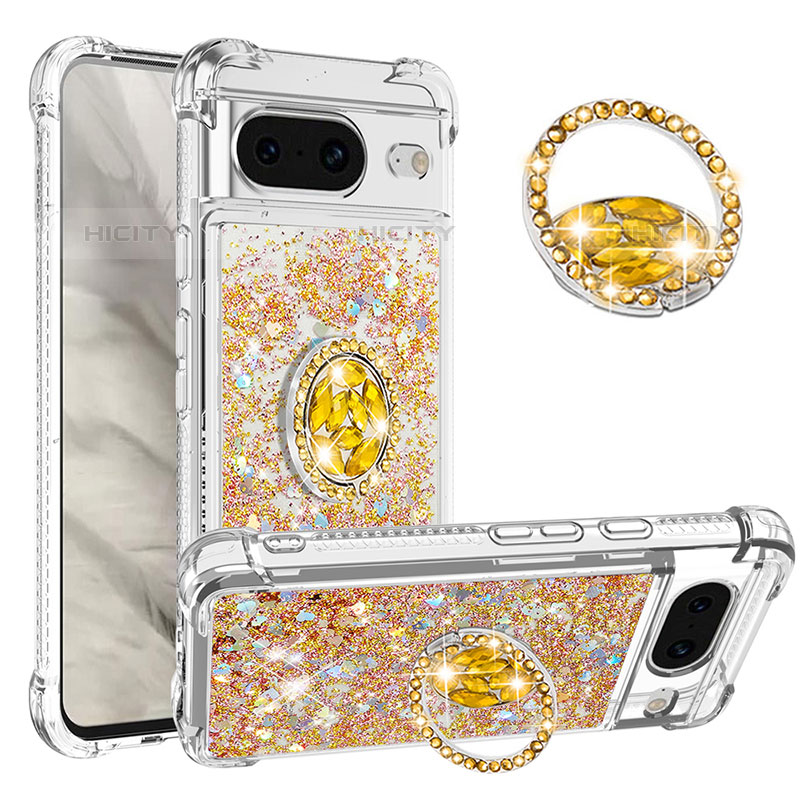 Silikon Hülle Handyhülle Gummi Schutzhülle Flexible Tasche Bling-Bling mit Fingerring Ständer S01 für Google Pixel 8 5G groß