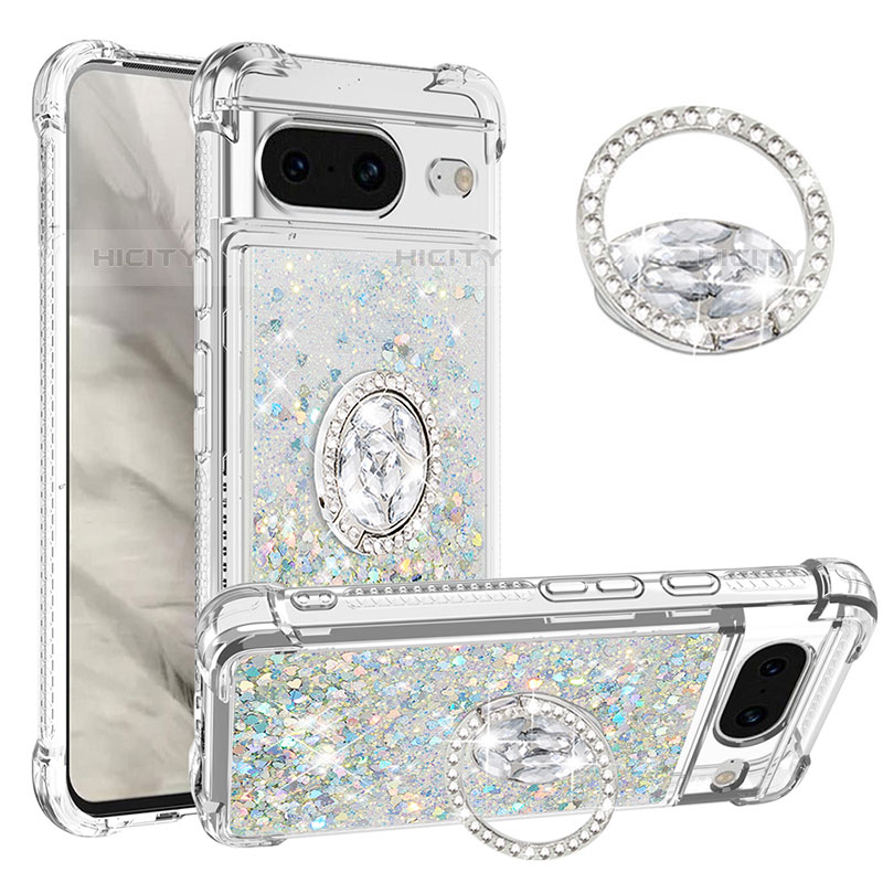 Silikon Hülle Handyhülle Gummi Schutzhülle Flexible Tasche Bling-Bling mit Fingerring Ständer S01 für Google Pixel 8 5G