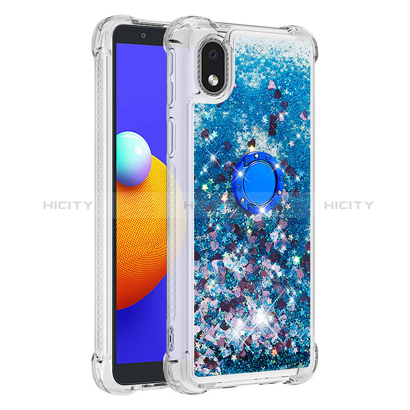 Silikon Hülle Handyhülle Gummi Schutzhülle Flexible Tasche Bling-Bling mit Fingerring Ständer S01 für Samsung Galaxy A01 Core groß