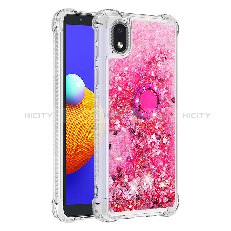 Silikon Hülle Handyhülle Gummi Schutzhülle Flexible Tasche Bling-Bling mit Fingerring Ständer S01 für Samsung Galaxy A01 Core Pink Plus