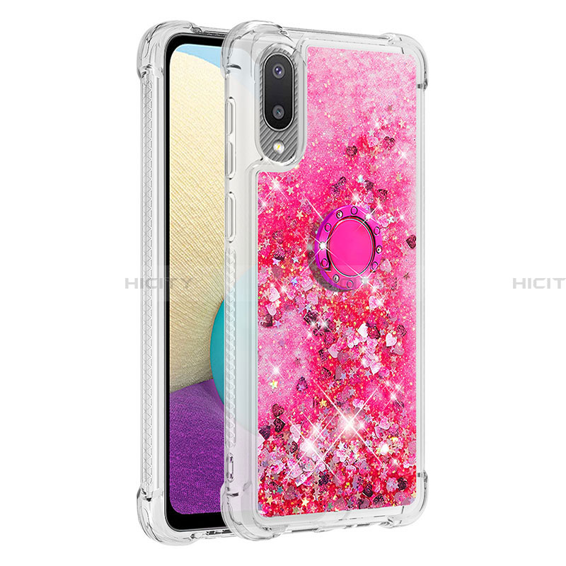 Silikon Hülle Handyhülle Gummi Schutzhülle Flexible Tasche Bling-Bling mit Fingerring Ständer S01 für Samsung Galaxy A02