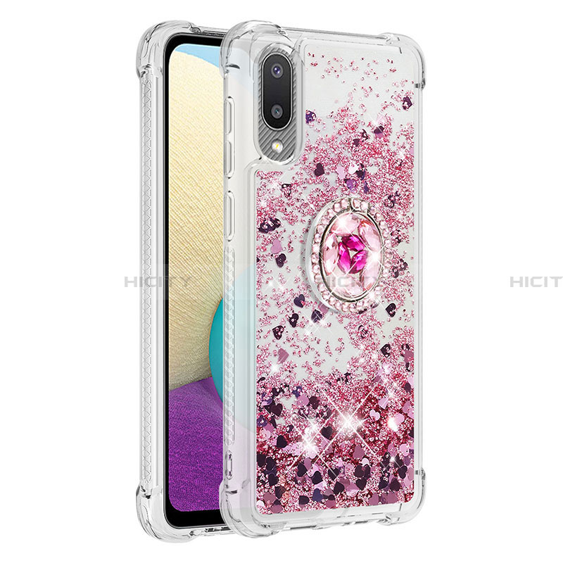 Silikon Hülle Handyhülle Gummi Schutzhülle Flexible Tasche Bling-Bling mit Fingerring Ständer S01 für Samsung Galaxy A02 groß