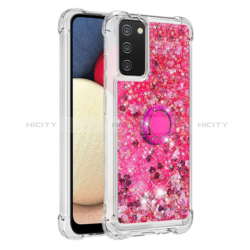 Silikon Hülle Handyhülle Gummi Schutzhülle Flexible Tasche Bling-Bling mit Fingerring Ständer S01 für Samsung Galaxy A02s Pink Plus