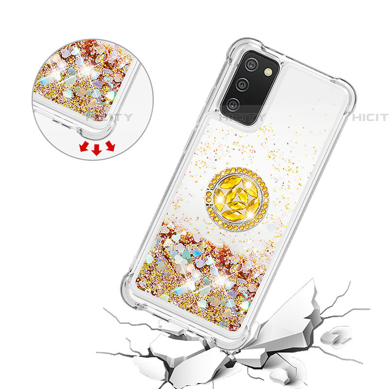 Silikon Hülle Handyhülle Gummi Schutzhülle Flexible Tasche Bling-Bling mit Fingerring Ständer S01 für Samsung Galaxy A03s groß