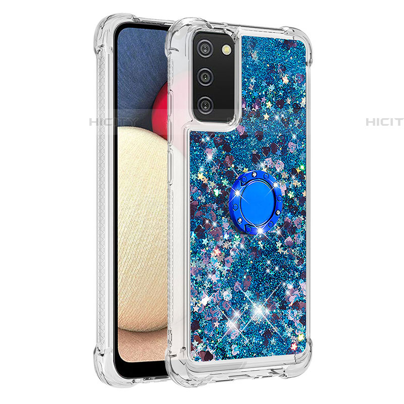 Silikon Hülle Handyhülle Gummi Schutzhülle Flexible Tasche Bling-Bling mit Fingerring Ständer S01 für Samsung Galaxy A03s groß