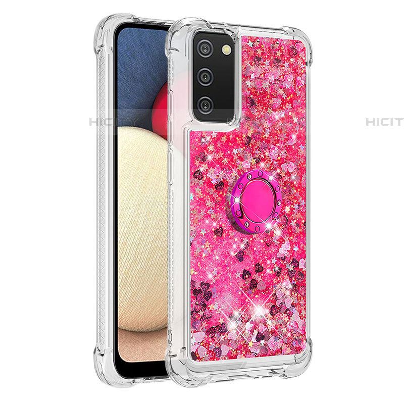 Silikon Hülle Handyhülle Gummi Schutzhülle Flexible Tasche Bling-Bling mit Fingerring Ständer S01 für Samsung Galaxy A03s Pink Plus