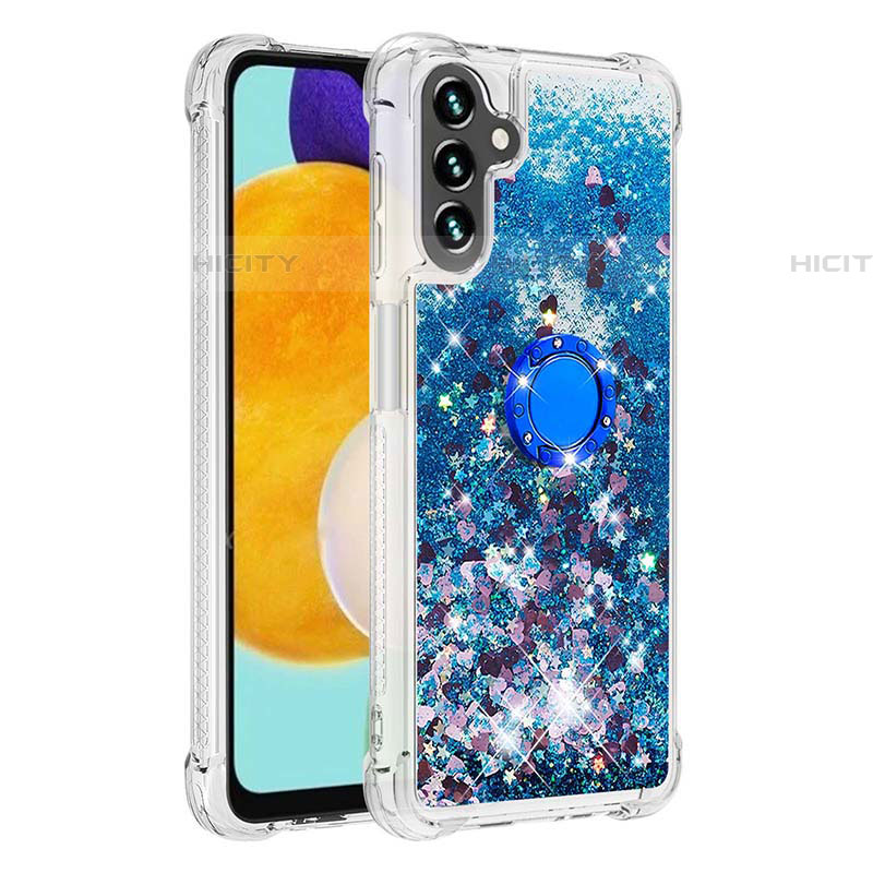 Silikon Hülle Handyhülle Gummi Schutzhülle Flexible Tasche Bling-Bling mit Fingerring Ständer S01 für Samsung Galaxy A04s Blau Plus