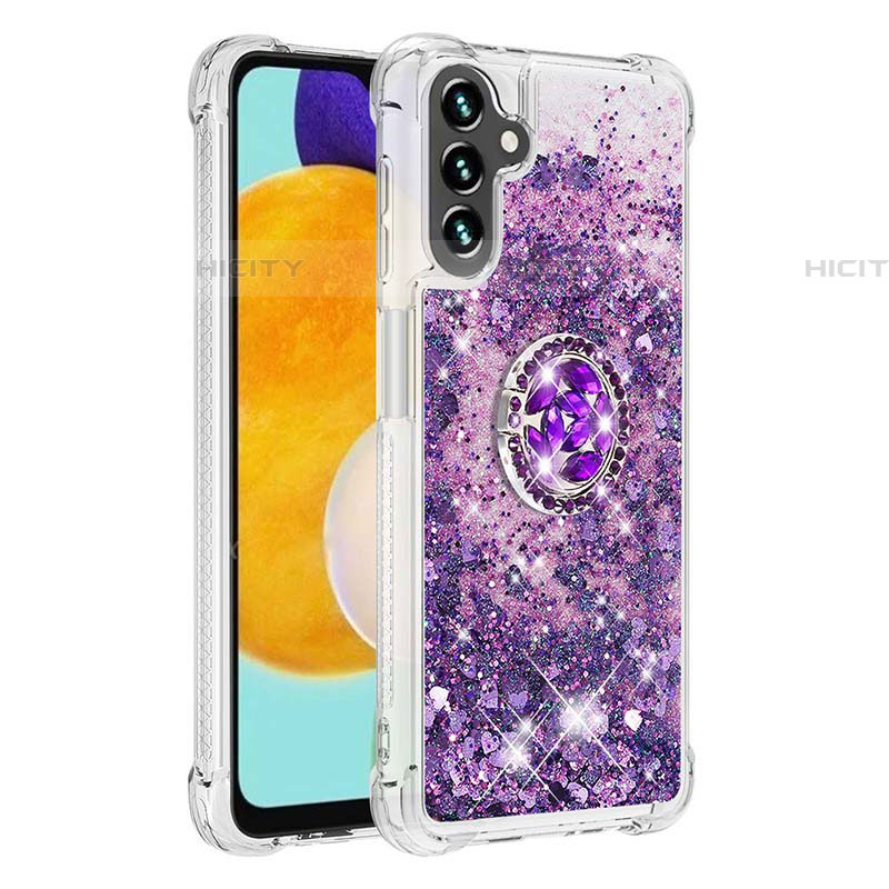 Silikon Hülle Handyhülle Gummi Schutzhülle Flexible Tasche Bling-Bling mit Fingerring Ständer S01 für Samsung Galaxy A04s Violett