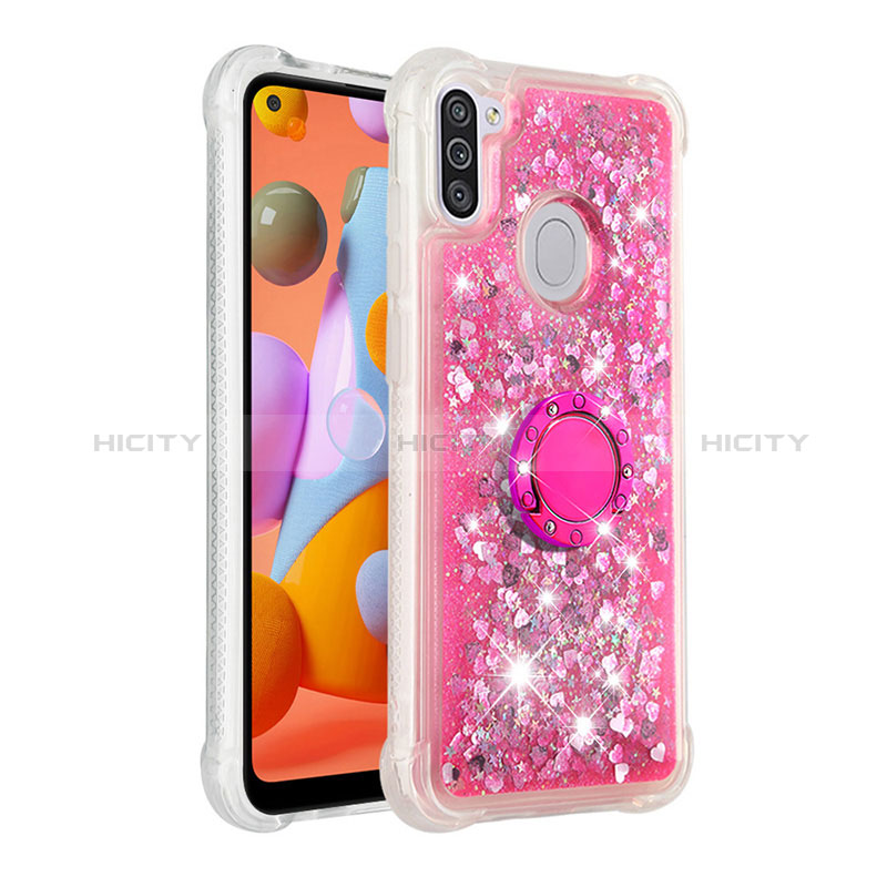 Silikon Hülle Handyhülle Gummi Schutzhülle Flexible Tasche Bling-Bling mit Fingerring Ständer S01 für Samsung Galaxy A11 Pink