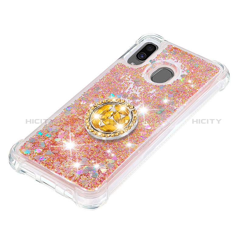 Silikon Hülle Handyhülle Gummi Schutzhülle Flexible Tasche Bling-Bling mit Fingerring Ständer S01 für Samsung Galaxy A20 groß