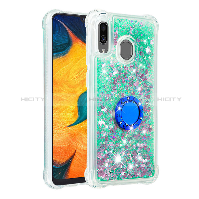 Silikon Hülle Handyhülle Gummi Schutzhülle Flexible Tasche Bling-Bling mit Fingerring Ständer S01 für Samsung Galaxy A20 Grün Plus