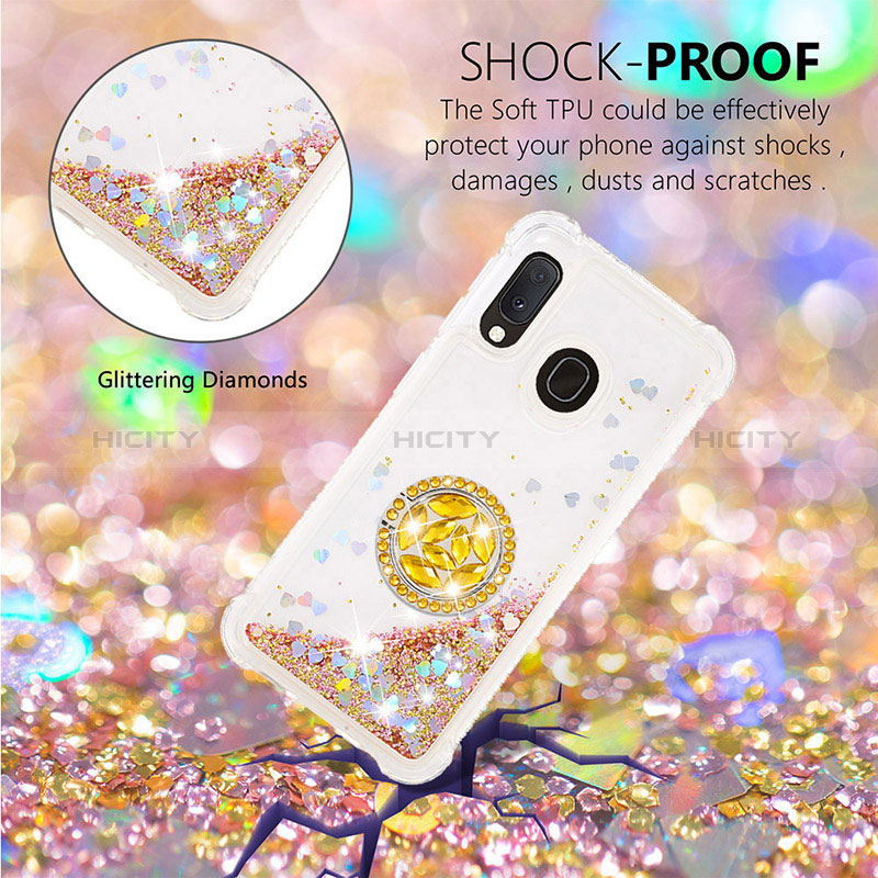 Silikon Hülle Handyhülle Gummi Schutzhülle Flexible Tasche Bling-Bling mit Fingerring Ständer S01 für Samsung Galaxy A20e groß