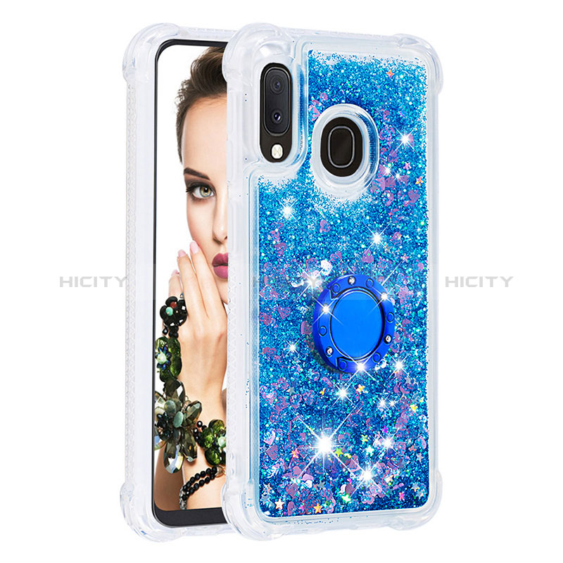 Silikon Hülle Handyhülle Gummi Schutzhülle Flexible Tasche Bling-Bling mit Fingerring Ständer S01 für Samsung Galaxy A20e Blau Plus