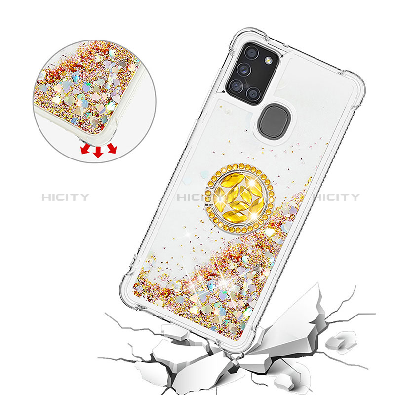 Silikon Hülle Handyhülle Gummi Schutzhülle Flexible Tasche Bling-Bling mit Fingerring Ständer S01 für Samsung Galaxy A21s groß