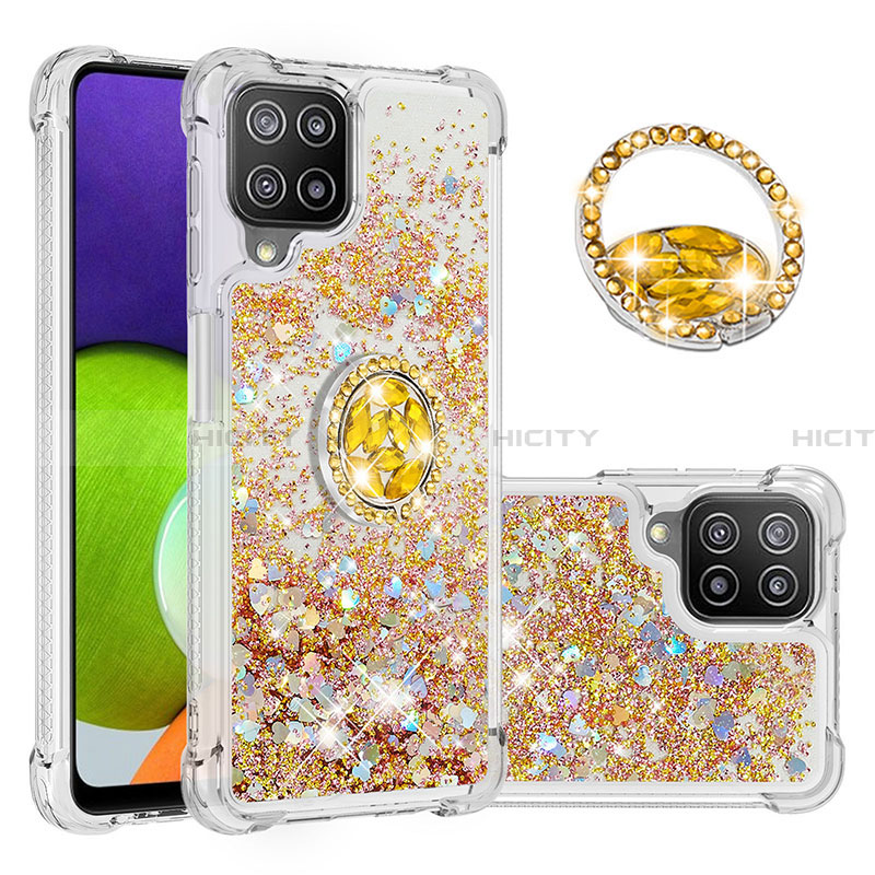 Silikon Hülle Handyhülle Gummi Schutzhülle Flexible Tasche Bling-Bling mit Fingerring Ständer S01 für Samsung Galaxy A22 4G