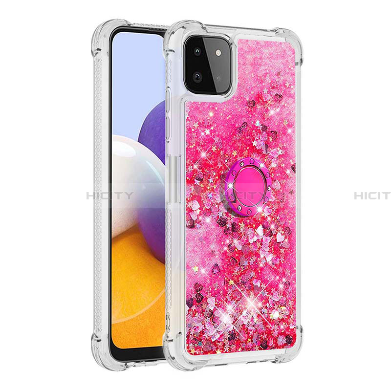 Silikon Hülle Handyhülle Gummi Schutzhülle Flexible Tasche Bling-Bling mit Fingerring Ständer S01 für Samsung Galaxy A22 5G Pink