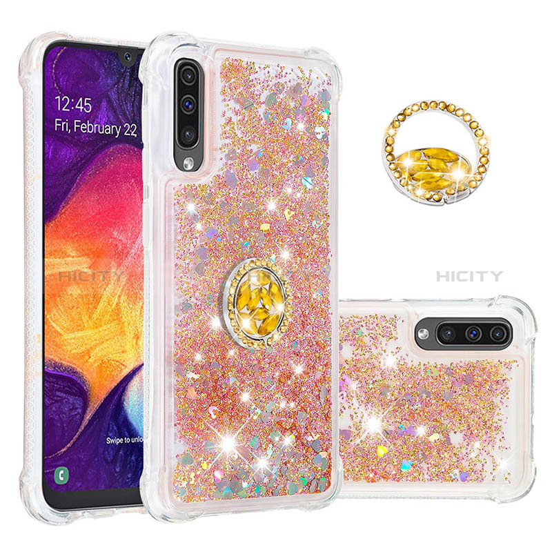 Silikon Hülle Handyhülle Gummi Schutzhülle Flexible Tasche Bling-Bling mit Fingerring Ständer S01 für Samsung Galaxy A30S groß