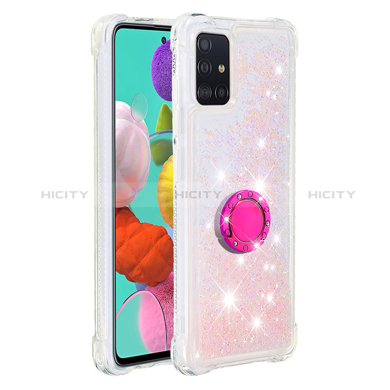 Silikon Hülle Handyhülle Gummi Schutzhülle Flexible Tasche Bling-Bling mit Fingerring Ständer S01 für Samsung Galaxy A51 4G