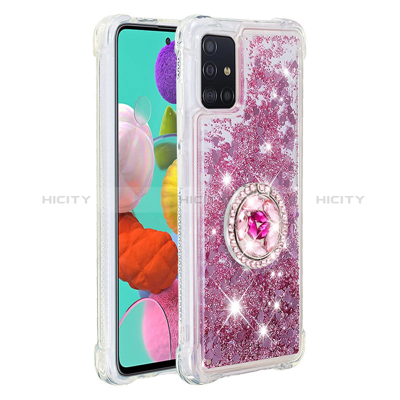 Silikon Hülle Handyhülle Gummi Schutzhülle Flexible Tasche Bling-Bling mit Fingerring Ständer S01 für Samsung Galaxy A51 4G