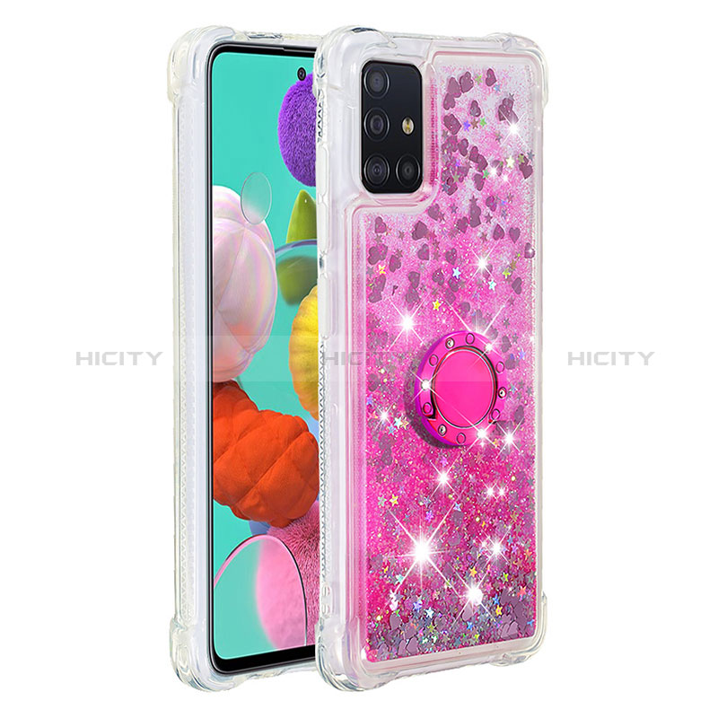 Silikon Hülle Handyhülle Gummi Schutzhülle Flexible Tasche Bling-Bling mit Fingerring Ständer S01 für Samsung Galaxy A51 4G Pink