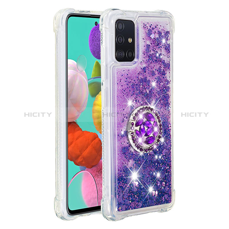 Silikon Hülle Handyhülle Gummi Schutzhülle Flexible Tasche Bling-Bling mit Fingerring Ständer S01 für Samsung Galaxy A51 5G Violett