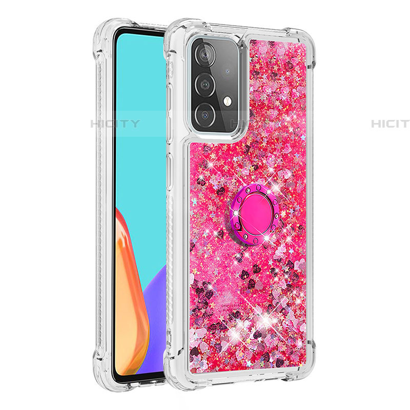 Silikon Hülle Handyhülle Gummi Schutzhülle Flexible Tasche Bling-Bling mit Fingerring Ständer S01 für Samsung Galaxy A52 4G groß