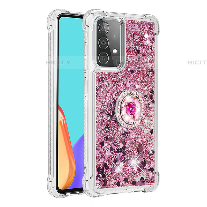 Silikon Hülle Handyhülle Gummi Schutzhülle Flexible Tasche Bling-Bling mit Fingerring Ständer S01 für Samsung Galaxy A52 4G Violett