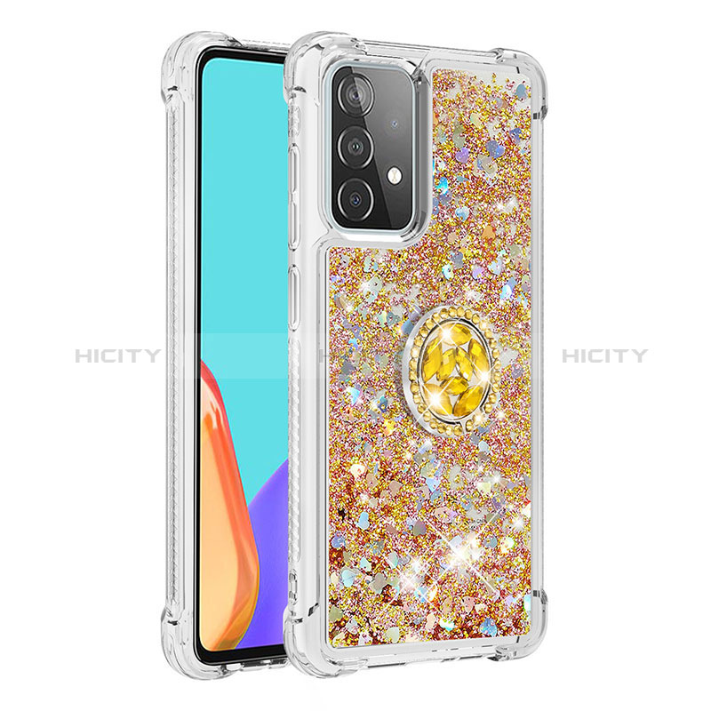 Silikon Hülle Handyhülle Gummi Schutzhülle Flexible Tasche Bling-Bling mit Fingerring Ständer S01 für Samsung Galaxy A52s 5G Cyan