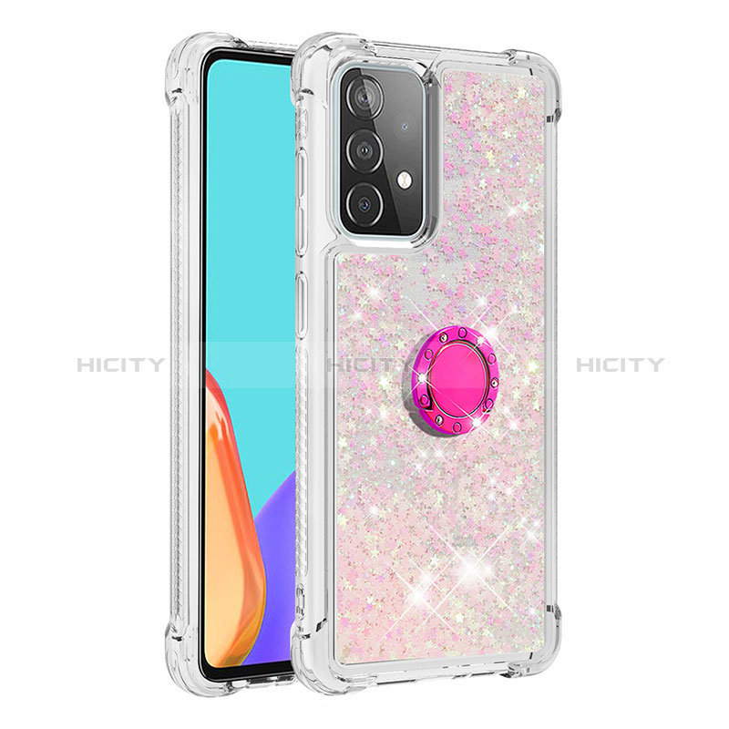 Silikon Hülle Handyhülle Gummi Schutzhülle Flexible Tasche Bling-Bling mit Fingerring Ständer S01 für Samsung Galaxy A52s 5G Pink