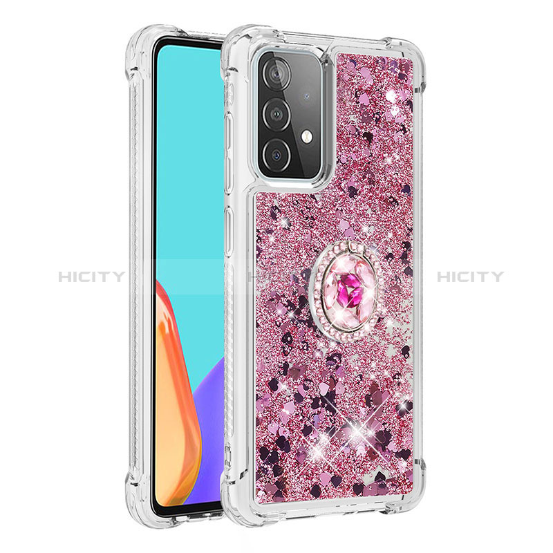 Silikon Hülle Handyhülle Gummi Schutzhülle Flexible Tasche Bling-Bling mit Fingerring Ständer S01 für Samsung Galaxy A52s 5G Violett