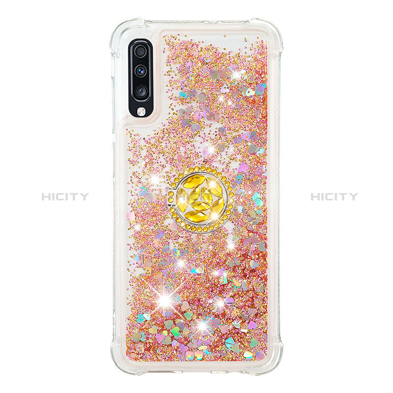 Silikon Hülle Handyhülle Gummi Schutzhülle Flexible Tasche Bling-Bling mit Fingerring Ständer S01 für Samsung Galaxy A70 groß