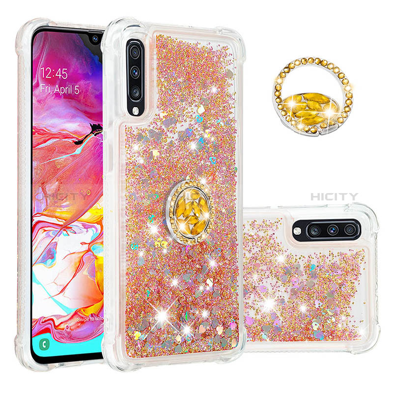 Silikon Hülle Handyhülle Gummi Schutzhülle Flexible Tasche Bling-Bling mit Fingerring Ständer S01 für Samsung Galaxy A70 groß