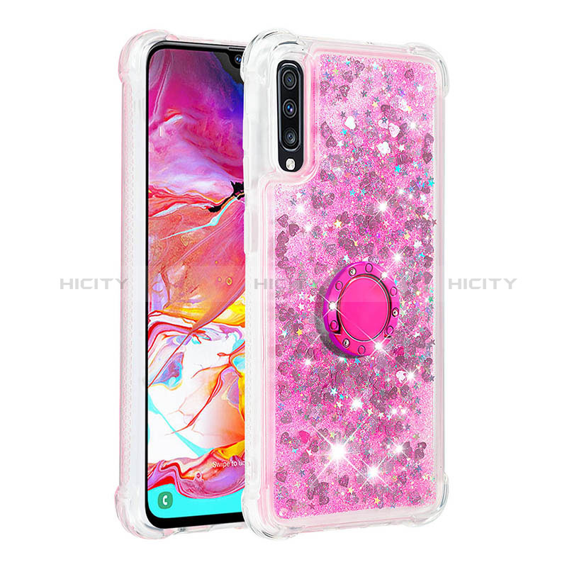 Silikon Hülle Handyhülle Gummi Schutzhülle Flexible Tasche Bling-Bling mit Fingerring Ständer S01 für Samsung Galaxy A70