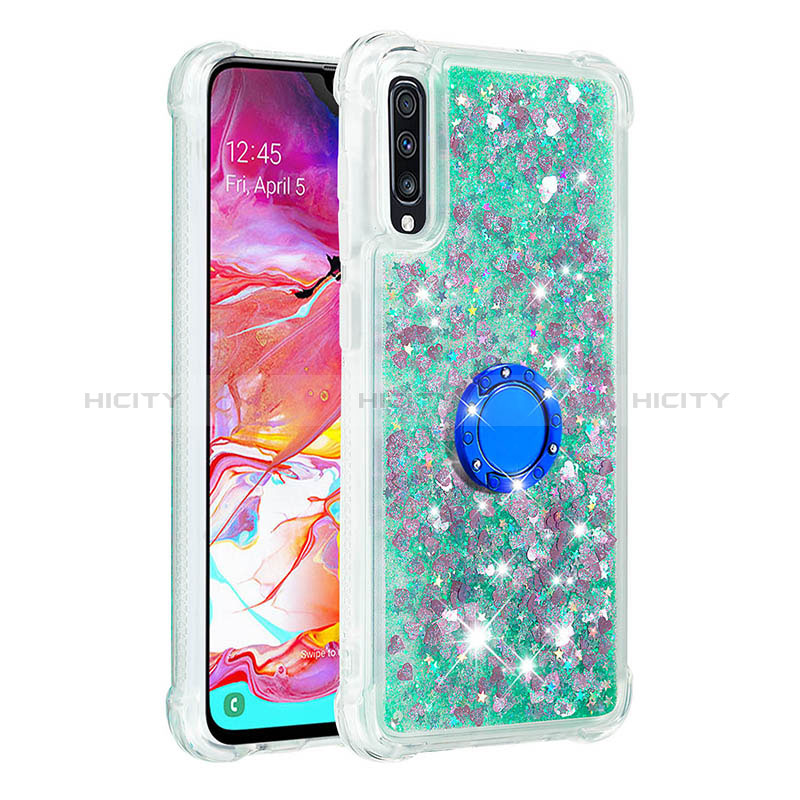 Silikon Hülle Handyhülle Gummi Schutzhülle Flexible Tasche Bling-Bling mit Fingerring Ständer S01 für Samsung Galaxy A70S groß