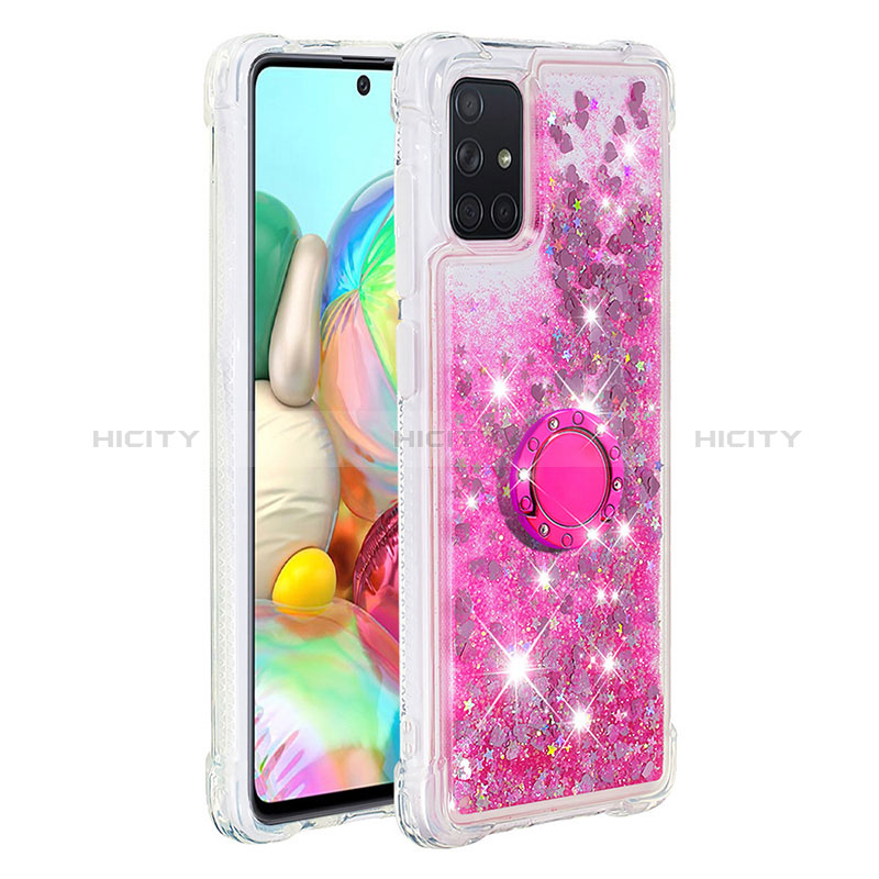 Silikon Hülle Handyhülle Gummi Schutzhülle Flexible Tasche Bling-Bling mit Fingerring Ständer S01 für Samsung Galaxy A71 4G A715 Pink Plus