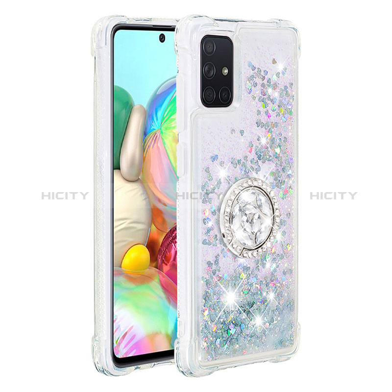 Silikon Hülle Handyhülle Gummi Schutzhülle Flexible Tasche Bling-Bling mit Fingerring Ständer S01 für Samsung Galaxy A71 4G A715 Silber Plus