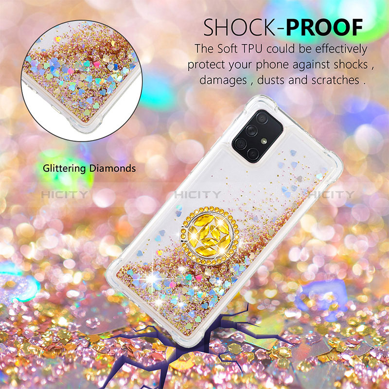 Silikon Hülle Handyhülle Gummi Schutzhülle Flexible Tasche Bling-Bling mit Fingerring Ständer S01 für Samsung Galaxy A71 5G groß