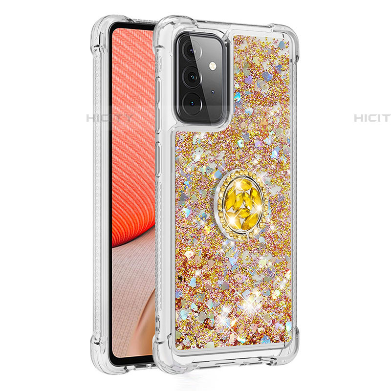 Silikon Hülle Handyhülle Gummi Schutzhülle Flexible Tasche Bling-Bling mit Fingerring Ständer S01 für Samsung Galaxy A72 4G Gold