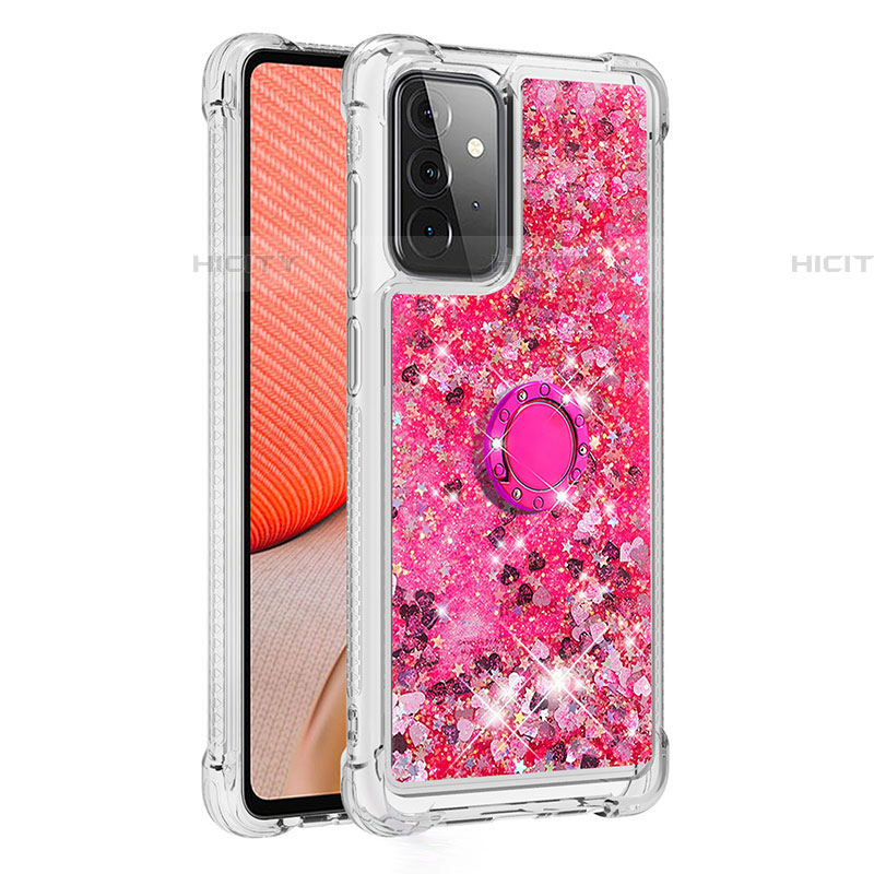 Silikon Hülle Handyhülle Gummi Schutzhülle Flexible Tasche Bling-Bling mit Fingerring Ständer S01 für Samsung Galaxy A72 4G Pink Plus